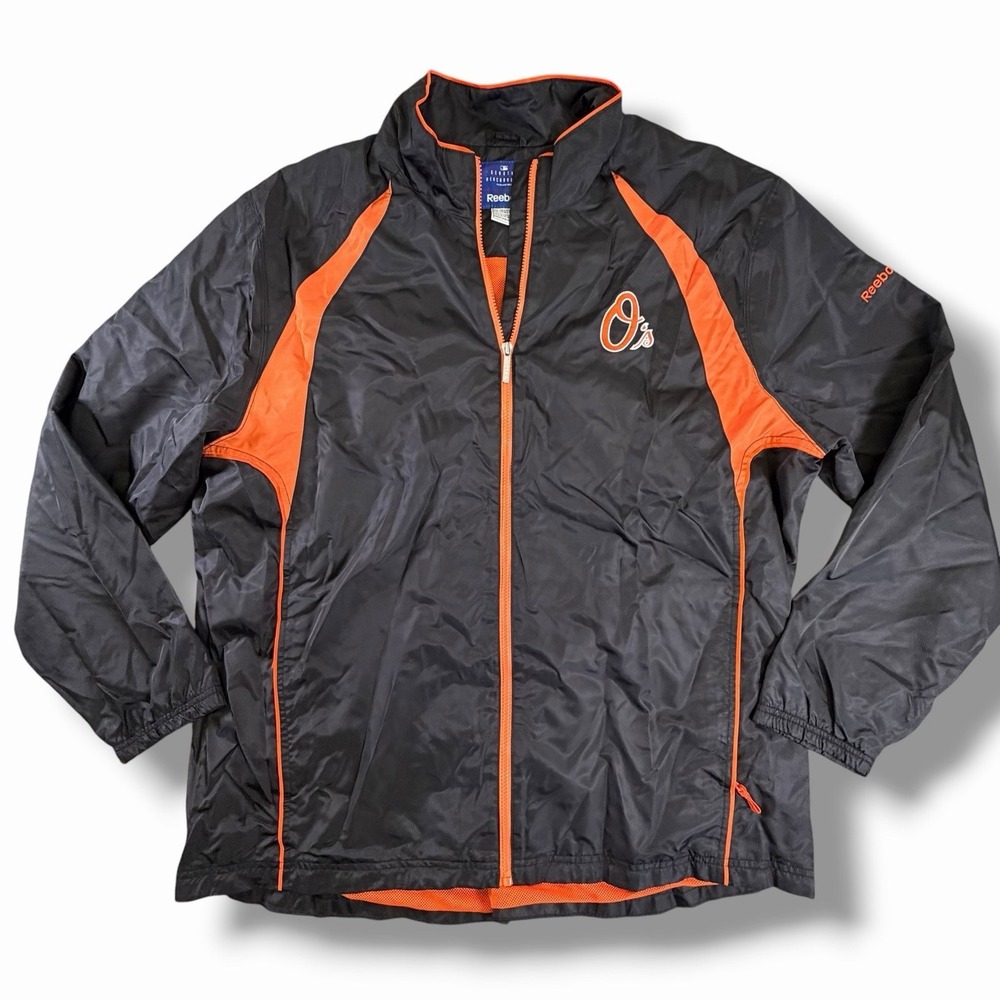 Baltimore Orioles Jacket Men's 2XL Black/Orange MLB Reebok Full Zip EUC XXL